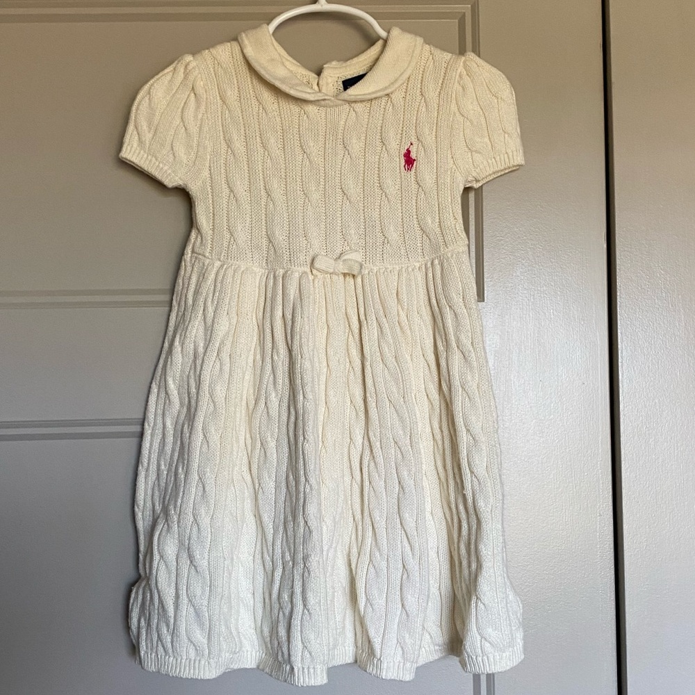 Ralph Lauren Cable Knit Pleated Cream Dress. 12M